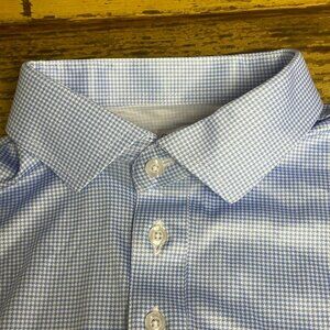 Collars & Co Semi-Spread Collar Polo Short Sleeve Sz LG TALL Blue Houndstooth